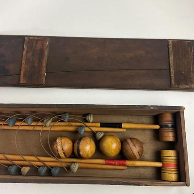 142 Early 20th Century Indoor Table Top Croquet Set