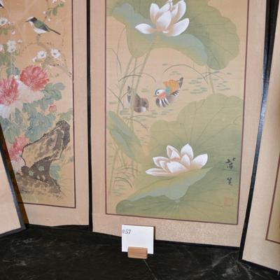 Vintage 4 Panel Hand Painted Asian Wall Hangings 36â€x18â€ Each