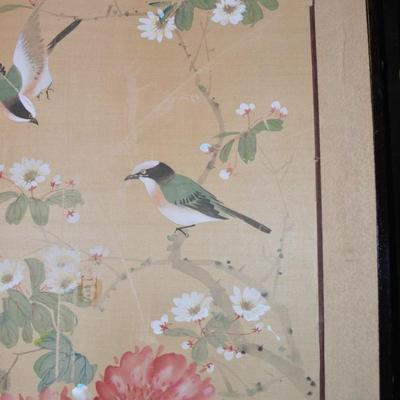 Vintage 4 Panel Hand Painted Asian Wall Hangings 36â€x18â€ Each