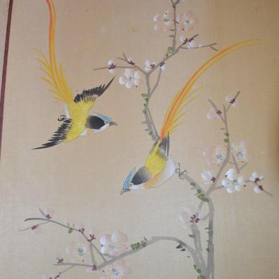 Vintage 4 Panel Hand Painted Asian Wall Hangings 36â€x18â€ Each