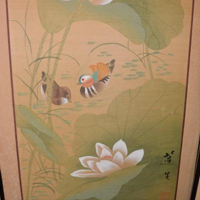 Vintage 4 Panel Hand Painted Asian Wall Hangings 36â€x18â€ Each