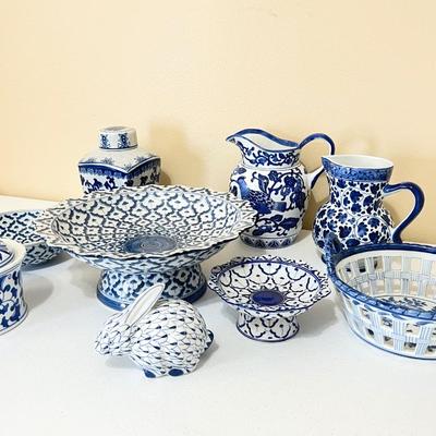 Nine (9) Assorted Blue & White Porcelain Home Decor