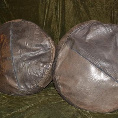 Set of 2 Vintage Moroccan Leather Poufs 22â€x22â€x8â€