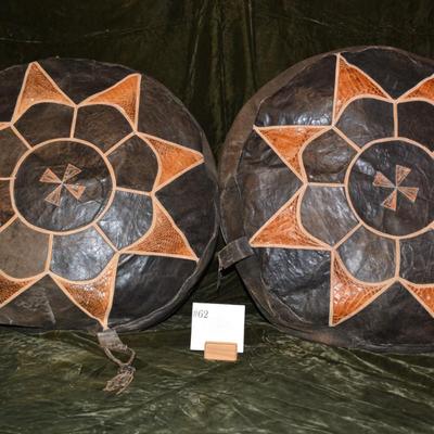 Set of 2 Vintage Moroccan Leather Poufs 22â€x22â€x8â€