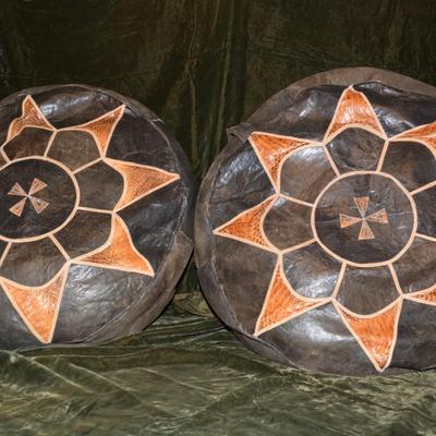 Set of 2 Vintage Moroccan Leather Poufs 22â€x22â€x8â€