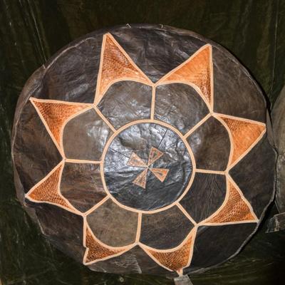 Set of 2 Vintage Moroccan Leather Poufs 22â€x22â€x8â€