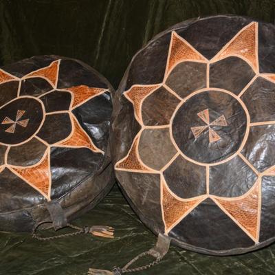 Set of 2 Vintage Moroccan Leather Poufs 22â€x22â€x8â€