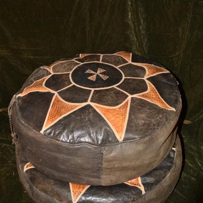 Set of 2 Vintage Moroccan Leather Poufs 22â€x22â€x8â€