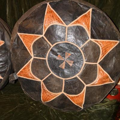 Set of 2 Vintage Moroccan Leather Poufs 22â€x22â€x8â€