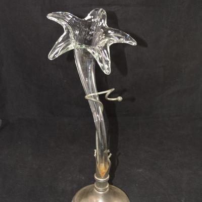 Vintage Hand Blown Lily Vase with Metal Base 15.5â€ Tall