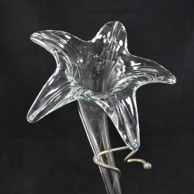 Vintage Hand Blown Lily Vase with Metal Base 15.5â€ Tall