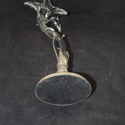 Vintage Hand Blown Lily Vase with Metal Base 15.5â€ Tall