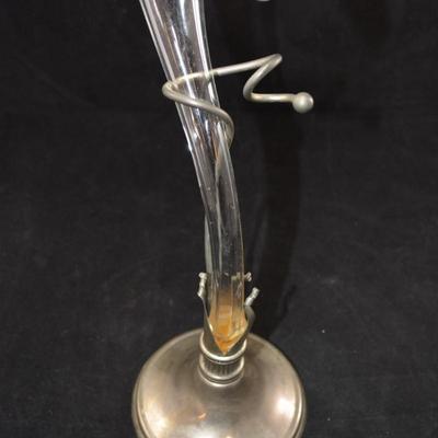 Vintage Hand Blown Lily Vase with Metal Base 15.5â€ Tall