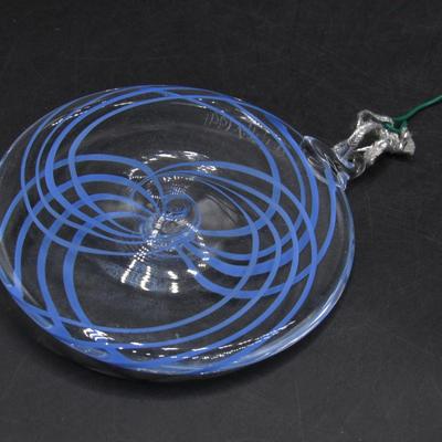 Glass Ornament Blue Swirls Flat Disc