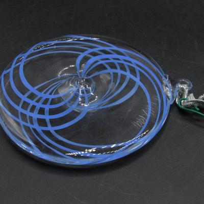 Glass Ornament Blue Swirls Flat Disc