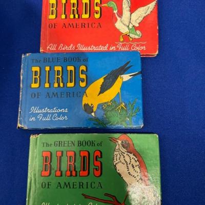 Various items vintage bird books, fish books, and a tree book with globe