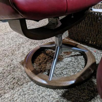 Stressless Capri Lounge Chair in Red Leather and Footstool