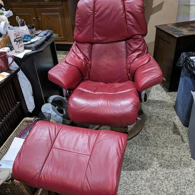 Stressless Capri Lounge Chair in Red Leather and Footstool