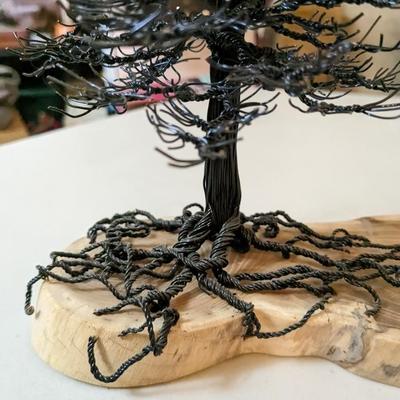 Wire Art â€“ Pine Tree with Bird Nest Sculpture