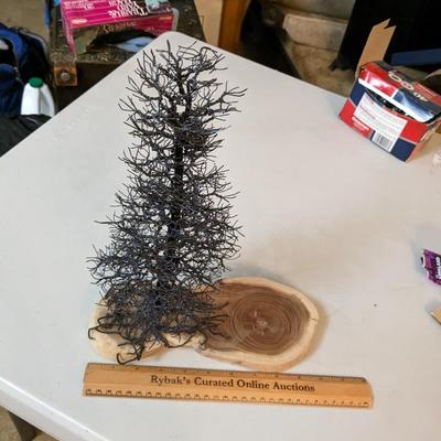 Wire Art â€“ Pine Tree with Bird Nest Sculpture