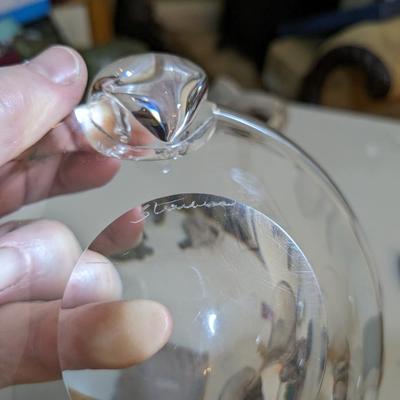 Steuben Crystal Art Glass Modernist Ashtray Tilted Thick Base Signed #2