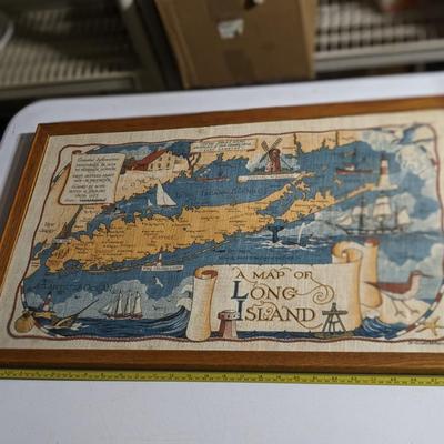 Charming Framed Linen Map of Long Island