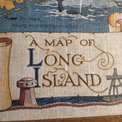 Charming Framed Linen Map of Long Island