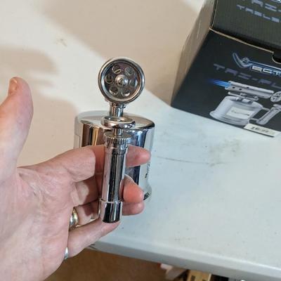 VECTOR Pyro Star Gas Table Lighter - Butane Cigar Torch, Silver