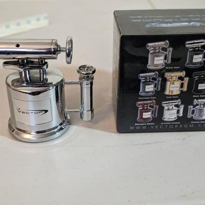 VECTOR Pyro Star Gas Table Lighter - Butane Cigar Torch, Silver