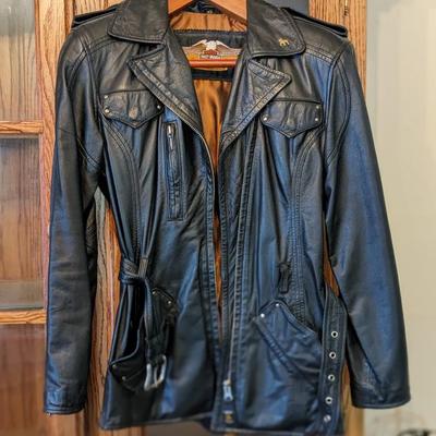 Harley Davidson Women's Black Soft Leather Jacket Belted Embroidered