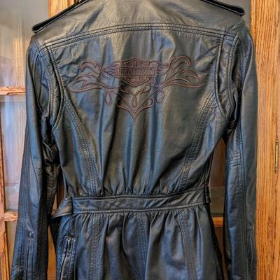 Harley Davidson Women's Black Soft Leather Jacket Belted Embroidered
