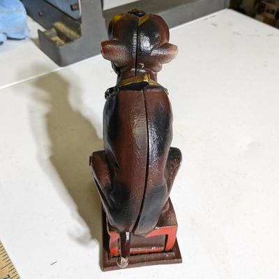 Vintage CAST IRON Metal Mechanical Bull Dog Bank