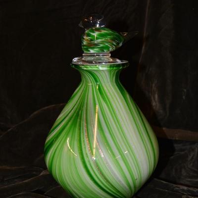 Vintage Blown Glass Decanter with Songbird Stopper 10â€x6â€