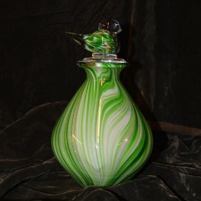 Vintage Blown Glass Decanter with Songbird Stopper 10â€x6â€