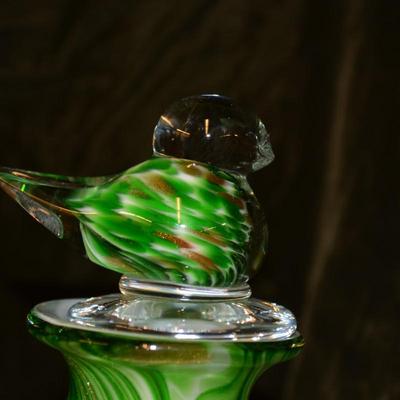 Vintage Blown Glass Decanter with Songbird Stopper 10â€x6â€