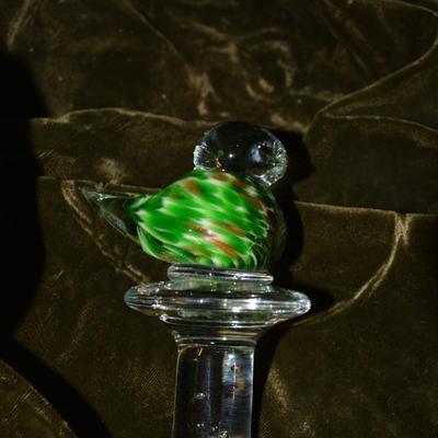 Vintage Blown Glass Decanter with Songbird Stopper 10â€x6â€