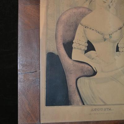Antique CURRIER Hand-Painted Lithograph â€œAugustaâ€ Original Frame 16.5â€x12.75