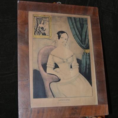 Antique CURRIER Hand-Painted Lithograph â€œAugustaâ€ Original Frame 16.5â€x12.75