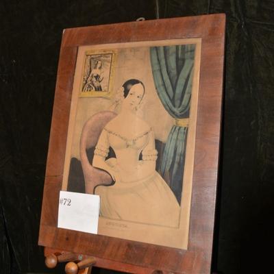 Antique CURRIER Hand-Painted Lithograph â€œAugustaâ€ Original Frame 16.5â€x12.75