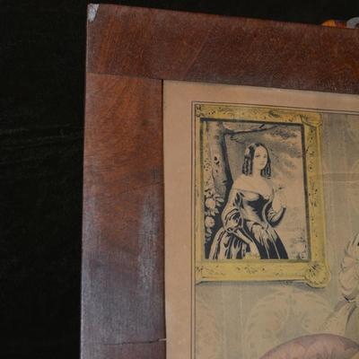 Antique CURRIER Hand-Painted Lithograph â€œAugustaâ€ Original Frame 16.5â€x12.75