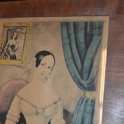 Antique CURRIER Hand-Painted Lithograph â€œAugustaâ€ Original Frame 16.5â€x12.75