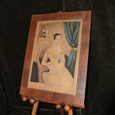 Antique CURRIER Hand-Painted Lithograph â€œAugustaâ€ Original Frame 16.5â€x12.75