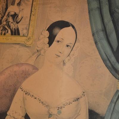 Antique CURRIER Hand-Painted Lithograph â€œAugustaâ€ Original Frame 16.5â€x12.75