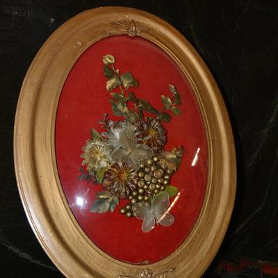 Artificial Flower Box, Vintage Frame & Glass 24.5â€x18.75â€
