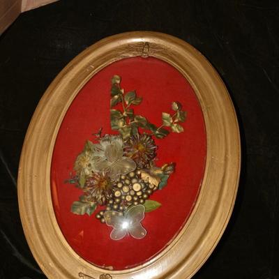 Artificial Flower Box, Vintage Frame & Glass 24.5â€x18.75â€