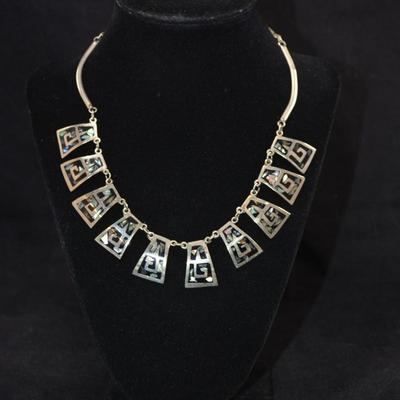 Vintage Sterling Fashion Necklace w/ Onyx & Abalone 16.5â€, 22.2g