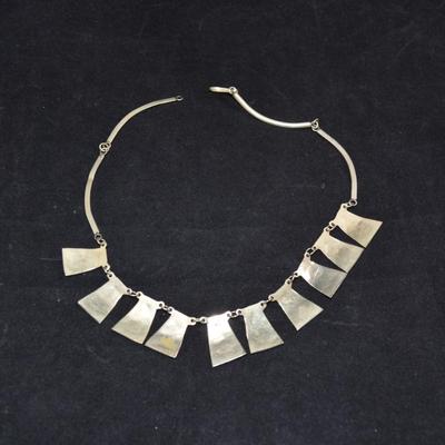 Vintage Sterling Fashion Necklace w/ Onyx & Abalone 16.5â€, 22.2g