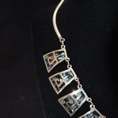 Vintage Sterling Fashion Necklace w/ Onyx & Abalone 16.5â€, 22.2g