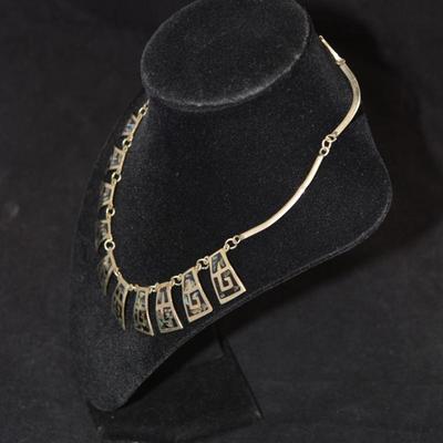 Vintage Sterling Fashion Necklace w/ Onyx & Abalone 16.5â€, 22.2g