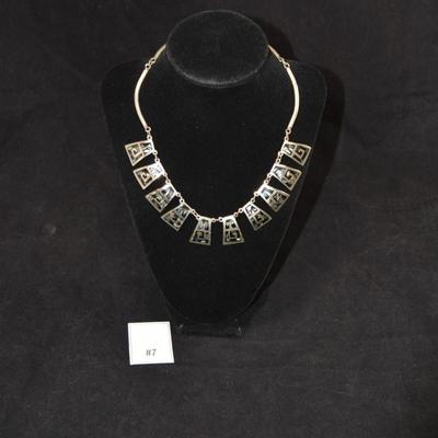 Vintage Sterling Fashion Necklace w/ Onyx & Abalone 16.5â€, 22.2g